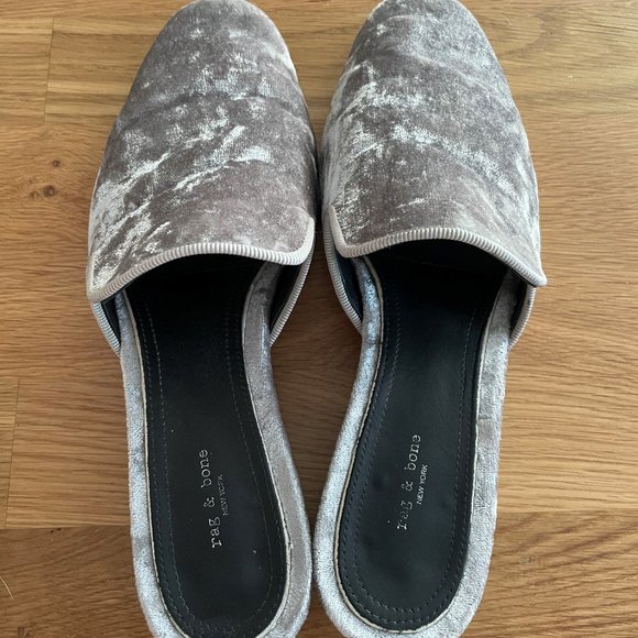 Rag & Bone Grey Velvet Slides - Picture 1 of 4